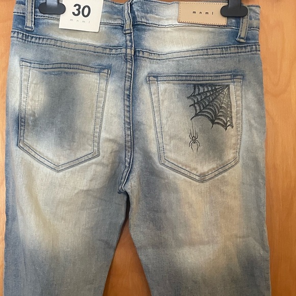 MNML Italian distressed graphic straight (Size 30) Blue Stretch-fit Jeans - Picture 8 of 13